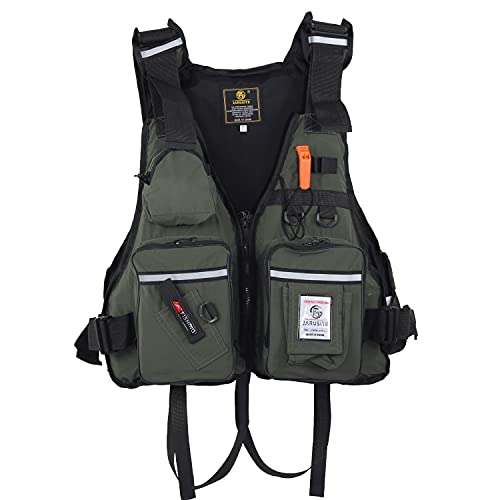 JKSPORTS Fishing Vest Safety Life Jacket for Swimming Sailing Boating Kayak Floating Multifunction for Men and Women Vest/Kayak - color: Army green