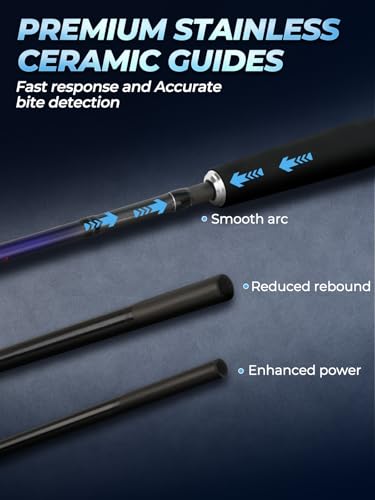 Jenseits 7FT Fishing Rod, 24T Carbon Fiber Telescopic & 4-Piece Travel Rod, Spin and Cast Options, Stainless Steel Guides with Ceramic Inserts, for Bass, Trout, Catfish, Freshwater & Inshore Fishing - size: Spin-7ft-Heavy-MFast