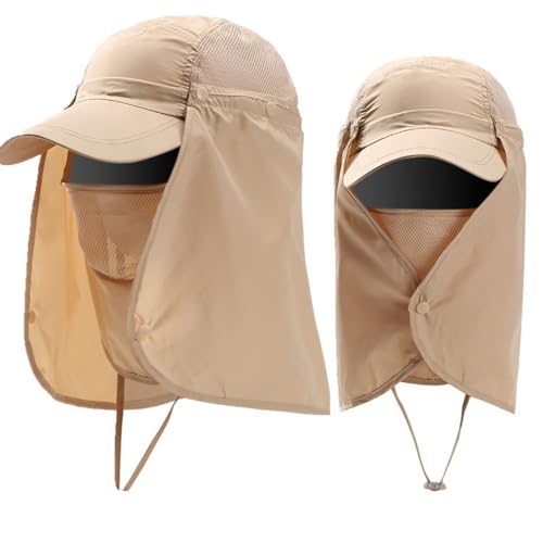 haozaikeji UPF50+ Outdoor Fishing Hat UV Protection Sun Hat Wide Brim Baseball Cap with Face Neck Flap for Women Men - color: Khaki