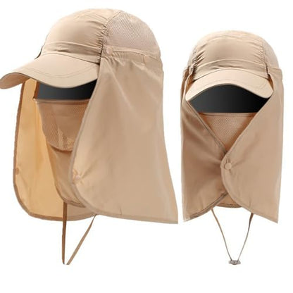 haozaikeji UPF50+ Outdoor Fishing Hat UV Protection Sun Hat Wide Brim Baseball Cap with Face Neck Flap for Women Men - color: Khaki