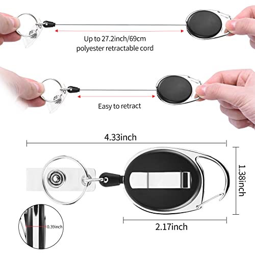 2 Pack ID Badge Holder,Badge Holder Retractable Clip with Carabiner Reel Clip and Key Ring for Men and Women - style: Black-2pcs with ID hold