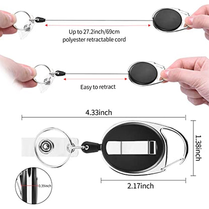 2 Pack ID Badge Holder,Badge Holder Retractable Clip with Carabiner Reel Clip and Key Ring for Men and Women - style: Black-2pcs with ID hold