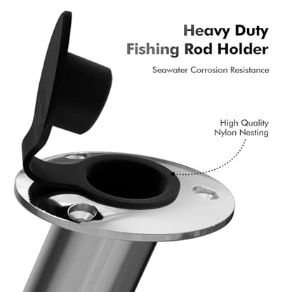 Boat Fishing Rod Holder,2Pcs 15/30/90 Degree Stainless Steel 316 Flush Mount Rod Holders for Fishing Boat,with PVC Cap,Inner Tube and Gasket - color: Black Insert with Cap, size: 15 Degree