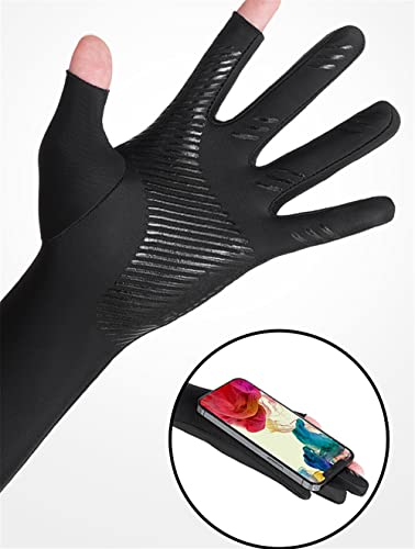 Inf-way UV Protection Armsleeves with Cut Finger Sun Gloves Men Anti-slip Fishing Driving Cycling Sports Cooling Long Sleeves - color: Black