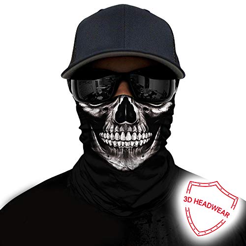 Obacle Bandana Face Mask Neck Gaiter Tube Mask Men Women for Sun Dust Protection - color: Skull Neat Teeth Black Face