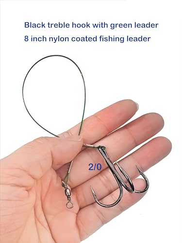 5-10pcs Fishing Treble Hook with Leader Nylon Coated Fishing Wire Leader with Swivel 3/0 2/0 1/0 1# 2# 4# 6# - color: Green Leader, size: 4#-10pcs