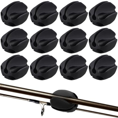 Blueweenly 12 Pcs Portable Silicone Fishing Pole Rod Holder Clips Fixed Ball 5 Holes Multifunctional Rubber Fishing Pole Puller Clips Bike Rod Holder Straps for Travel Ground Car Bike - color: Black