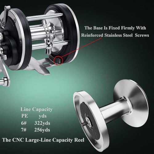 Sea Fishing Reel 44-66 LB Max Drag Saltwater Round Conventional Trolling Reel Aluminum CNC 2.8:1/4.4:1 Gear Ratio 5+1/7+1 Bearings for Tuna Salmon Marlin - color: BLack-Right Hand, size: 44Lb-SL500