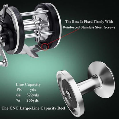 Sea Fishing Reel 44-66 LB Max Drag Saltwater Round Conventional Trolling Reel Aluminum CNC 2.8:1/4.4:1 Gear Ratio 5+1/7+1 Bearings for Tuna Salmon Marlin - color: BLack-Right Hand, size: 44Lb-SL500