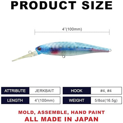 LUCKY CRAFT Pointer 100DD-S, Saltwater Surf Fishing Lures, Jerkbait, Halibut, Surf Perch, Calico Bass, White Seabass, Striped Bass, Sinking, Fishing Gear - color: 358 Sexy Geisha Queen Sardine