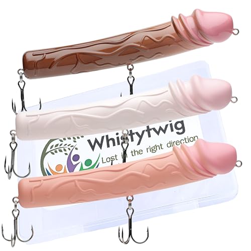 Whistytwig Funny Fishing Lures 3 Piece Topwater Popper Set - Gag Fishing Lures that Actually Catch Fish - Hardbody Floating Design for Saltwater and Freshwater - color: Pink Brown Suntan