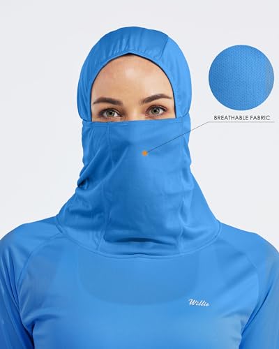 Willit Women's UPF 50+ Sun Protection Hoodie - Breathable Mesh Face Cover & Cooling Fishing Shirt with Pockets - color: Brilliant Blue, size: XX-Large