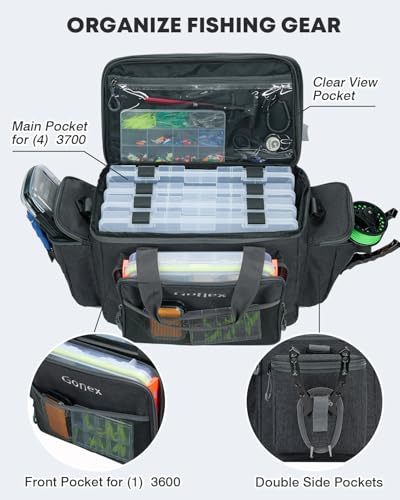 Gonex Fishing Tackle Bags for Saltwater & Freshwater, Fishing Gear Storage Bag with Water Resistant Bottom Suitable for 3600 3700 Size Tackle Box