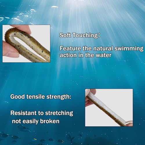 Soft Plastic Worms for Bass Fishing 20pcs FS/RE-09 | Salted ,Soft Plastic ,Fishing Lures ,with Hook Slot ,5.31in ,Saltwater Freshwater ,Bass Baits - color: Color C