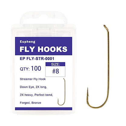 Eupheng Fly Fishing Hooks 100pc Pack Barbless Catch & Release Dry Wet Nymph Shrimp&Pupa, Streamer, Caddis, Jig, Scud Flies Fishing Hooks - color: EP FLY-STR-0001, size: #8