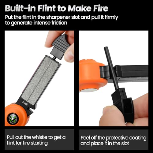 Pristis UltraGrit Pro Survival Knife Sharpener, 9 in 1 Outdoor Kit, Multi Gear with Fire Starter Whistle Compass, Hunt Fish Camp Hike Adventure Tactical Tool, Portable Grinding File for Knife Hook