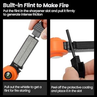 Pristis UltraGrit Pro Survival Knife Sharpener, 9 in 1 Outdoor Kit, Multi Gear with Fire Starter Whistle Compass, Hunt Fish Camp Hike Adventure Tactical Tool, Portable Grinding File for Knife Hook