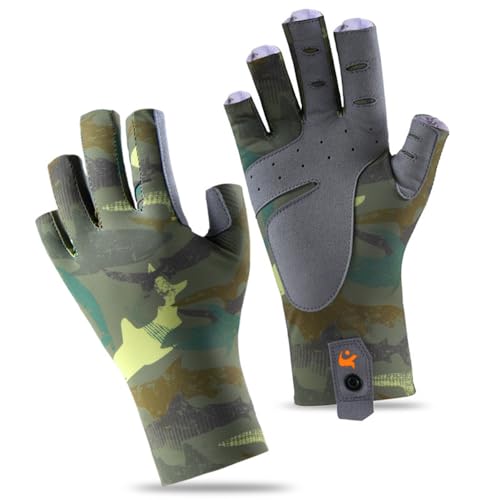 Fishing Gloves, UPF50+ Sun Gloves UV Protection Fingerless Glove Men Women, Unisex Fingerless Camo Hunting Gloves, for Fishing, Kayaking, Rowing, Paddling, Canoeing, Hunting