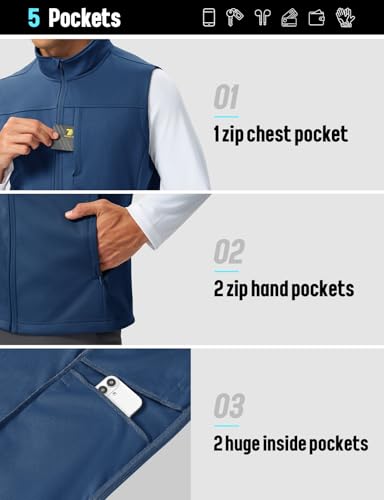 TBMPOY Men's Lightweight Softshell Vests Windproof Sleeveless Jackets Golf Outdoor Outerwear Summer Hiking Travel Cycling - color: Blue, size: X-Large