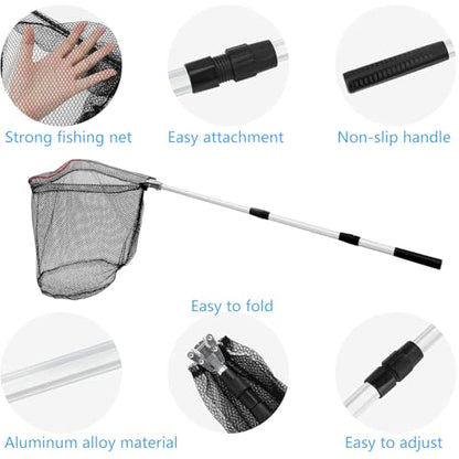 Telescopic Fishing Landing Net, Folding Fishing Nets with Telescopic Rod Handle for Fish Catch Release, Aquarium, Ponds Floating Objects, Carp Trout - color: White pole+black net