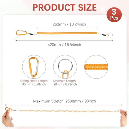 16.54IN Retractable Safety Coiled Lanyard [3PCS] - Steel Wire Fishing Rod Safety Lanyard Use for Pliers Boating - color: Orange