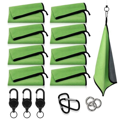 mayoken® 9 Pack Green Fishing Towels with Clips & Zinger Retractors, Quick-Dry Absorbent Microfiber Bait Towels for Fishing, Boating, Kayaking, Camping & Hiking - color: 9pcs-green