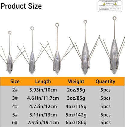 5 Pcs Sputnik Sinker Fishing Weights Lead Surfing Casting Spider Sinkers Long Tail Fishing Equipment for Catfish Saltwater Beach Sand Ocean - size: 6oz - 5pcs