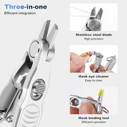 3-in-1 Fishing Line Cutter, Fly Fishing Nippers Knot Tying Tool with Retractors for Nylon and Braided Lines, Stainless Steel Braided Line Scissors Clippers for Mono and Fluoro Lines(Silver)