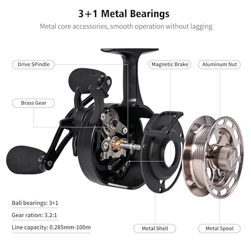 Ice Fishing Reel, 3.2:1 Gear Ratio Ultra Smooth 3+1 Ball Bearings Magnetic Drop Fishing Reel for Ice Fishing Front Fishing Rock Fishing Aluminum Alloy - size: Left Hand