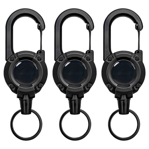 3 Pack Steel Wire Retractor with Belt Clip, Keychain, 60 Cm Reach, Heavy Duty Gear Keeper