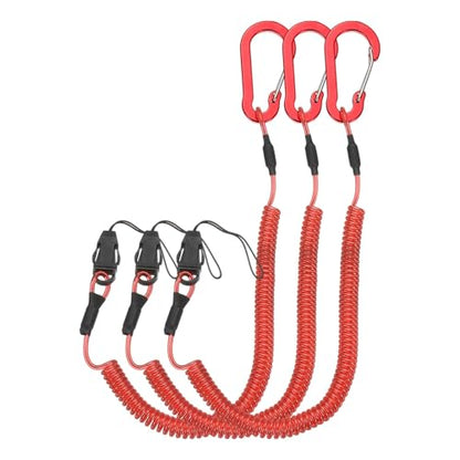 PATIKIL Coiled Lanyards with Buckle Retractable Safety Ring and Quick Release Detachable Buckle for Fishing Equipment - color: Red, size: 59 Inch