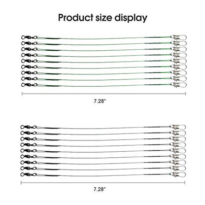 Stainless Steel Fishing Wire Leaders, Black Coated & Uncoated Options, Heavy Strength 31–100LB, 6–21in Multi Sizes with Rolling Swivels Snaps for Salt Fresh Water Shark Pike Barracuda - color: 6in- 20pcs（31LB)