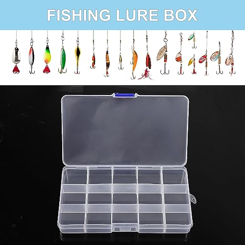uxcell 3 PCS Plastic Fishing Lure Box Organizer Clear Fishing Tackle Box Trays Small Angling Accessory Case Storage Fishing Bait Box with Dividers, 15 Compartments