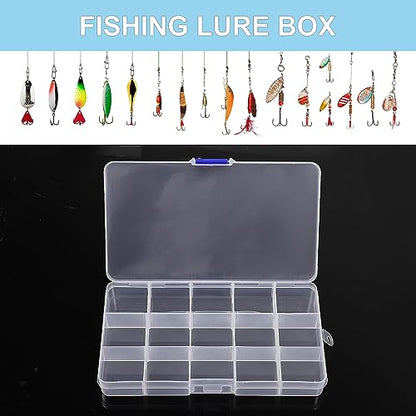 uxcell 3 PCS Plastic Fishing Lure Box Organizer Clear Fishing Tackle Box Trays Small Angling Accessory Case Storage Fishing Bait Box with Dividers, 15 Compartments