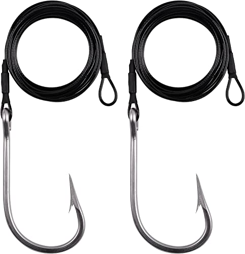 Fishing Shark Rigs Surf Fishing Stainless Steel Cable Leader Wire with Tuna Shark Hooks Saltwater Fishing Deep Sea Hooks Big Fish Shark Leader Rig - size: 5/0-2PCS