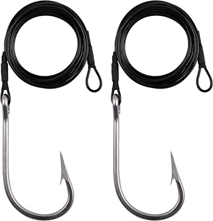 Fishing Shark Rigs Surf Fishing Stainless Steel Cable Leader Wire with Tuna Shark Hooks Saltwater Fishing Deep Sea Hooks Big Fish Shark Leader Rig - size: 5/0-2PCS