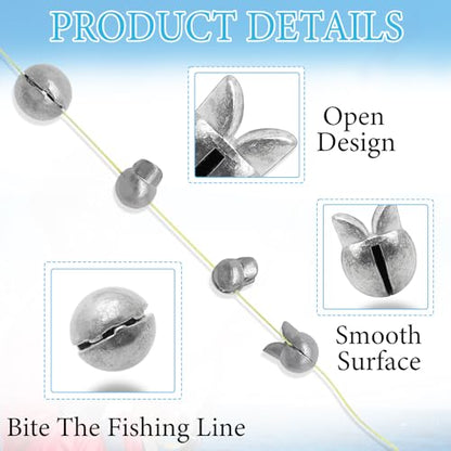 100Pcs Split Shot Fishing Weights Sinkers Open Mouth Design Weight | Large Capacity Removable Lead Assortment Clip On Fishing Accessories for Freshwater Saltwater - style: 3/16oz