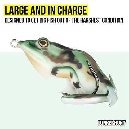 Lunkerhunt - Topwater Fishing Lures for Bass Trout Fishing | Combat Frog Lure for Big Fish | Award Winning Hollow Body Frog Fishing Bait with Weedless Hooks - color: Fox Trot