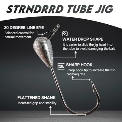 Eupheng Tube Baits for Bass Fishing, Soft Plastic Bait Worm Tube Jig Kit Tube Worms with Tube Jig Heads for Lake Trout Smallmouth Largemouth Bass - size: 3.5" tube(15)+1/4oz(5)+3/8oz(5)TUBE jigs