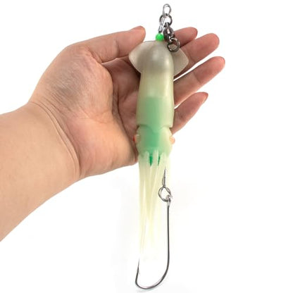Dr.Fish Saltwater Squid Fishing Lures, 6" LED Lighted Lures 6/0 Hooks Squid Jig Rig Halibut Lincod Jig Offshore Trolling Baits Deep Drop Light Glow in Dark Mackerel Tuna Striper Lures - color: Blue&Red, size: 6/0 J Hook-6"(2.5oz)