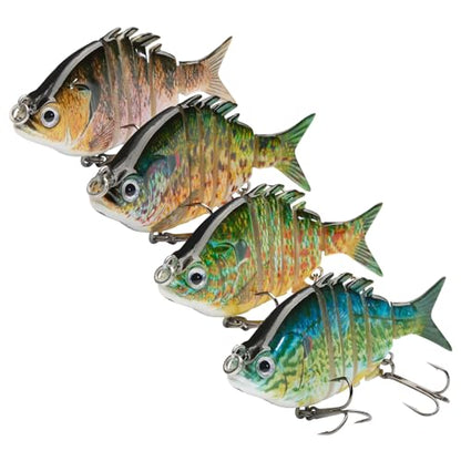 Bassdash SwimPanfish 2.5”/0.34oz Hard Bluegill Swimbaits Multi Jointed Topwater Trout Bass Fishing Crank Lure,Pack of 4 - color: BGSP