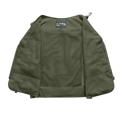 Men's Fishing Vest Casual Utility Lightweight Cargo Vest with Multi Pockets Outdoor Safari Photo Travel Jacket Vest - color: Y002- Army Green, size: X-Large
