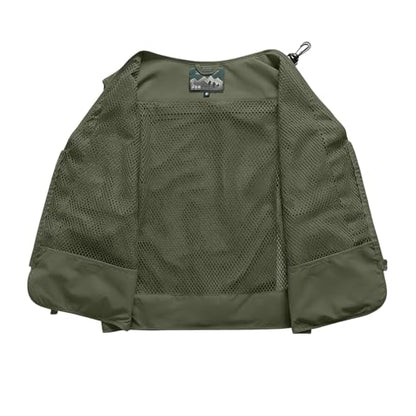 Men's Fishing Vest Casual Utility Lightweight Cargo Vest with Multi Pockets Outdoor Safari Photo Travel Jacket Vest - color: Y002- Army Green, size: Medium