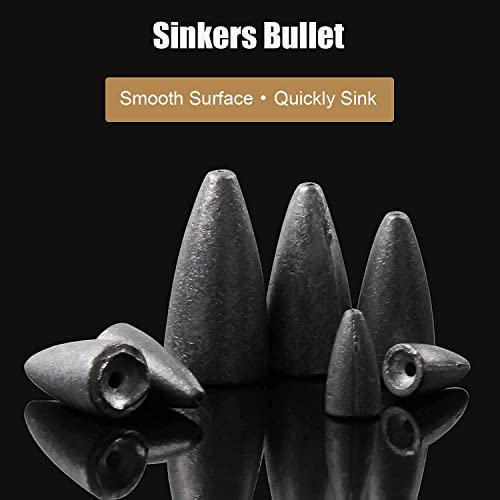 Fishing Weights Sinkers, 50pcs Bullet Fishing Sinkers Worm Weights Slip Sinkers Sliding Fishing Weight for Bass Fishing Pitching and Flipping Texas Rig Saltwater Freshwater Fishing Tackle - style: ‎1/16oz-50pcs