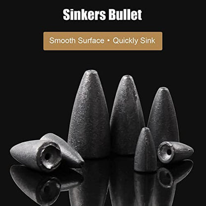 Fishing Weights Sinkers, 50pcs Bullet Fishing Sinkers Worm Weights Slip Sinkers Sliding Fishing Weight for Bass Fishing Pitching and Flipping Texas Rig Saltwater Freshwater Fishing Tackle - style: 3/16oz-50pcs