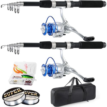 Tripquips Fishing Pole Combo, 6.9ft 2Pcs Telescopic Rods Set, Collapsible Fishing Rods, 2PCS Spinning Reel Set with Carrier Bag Freshwater Fishing Rod and Reel Combos Kits - color: Blue Fishing Combos