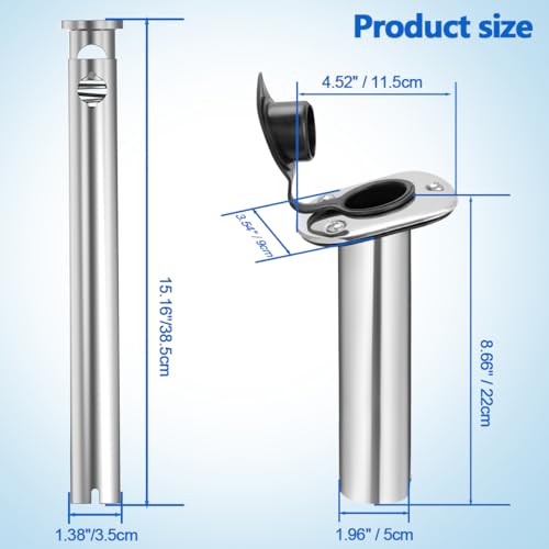 304 Stainless Steel Boat Fender Holder, Adjustable Flush Mount Rod Holder Insert for Fender Lines, 15° Marine Fender Cleat for Pontoon, Yacht, Docking