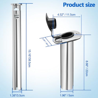 304 Stainless Steel Boat Fender Holder, Adjustable Flush Mount Rod Holder Insert for Fender Lines, 15° Marine Fender Cleat for Pontoon, Yacht, Docking