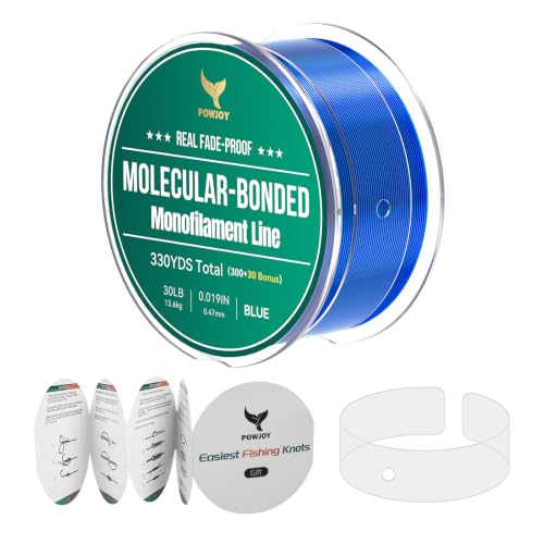 Monofilament Fishing Line with Knot Guide Card, Tangle-Free Snap Ring for No More Mess, Low Memory Smooth Casting Nylon Mono String, 15/20/30/50/80LB, 220-1050 Yards - color: Blue, size: 30LB 330Yards