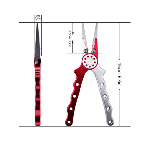 Professional Saltwater/Fresh Water Aluminum Fishing Pliers Tungsten Carbide Cutters Hook Remover with Sheath and Lanyard - color: Red